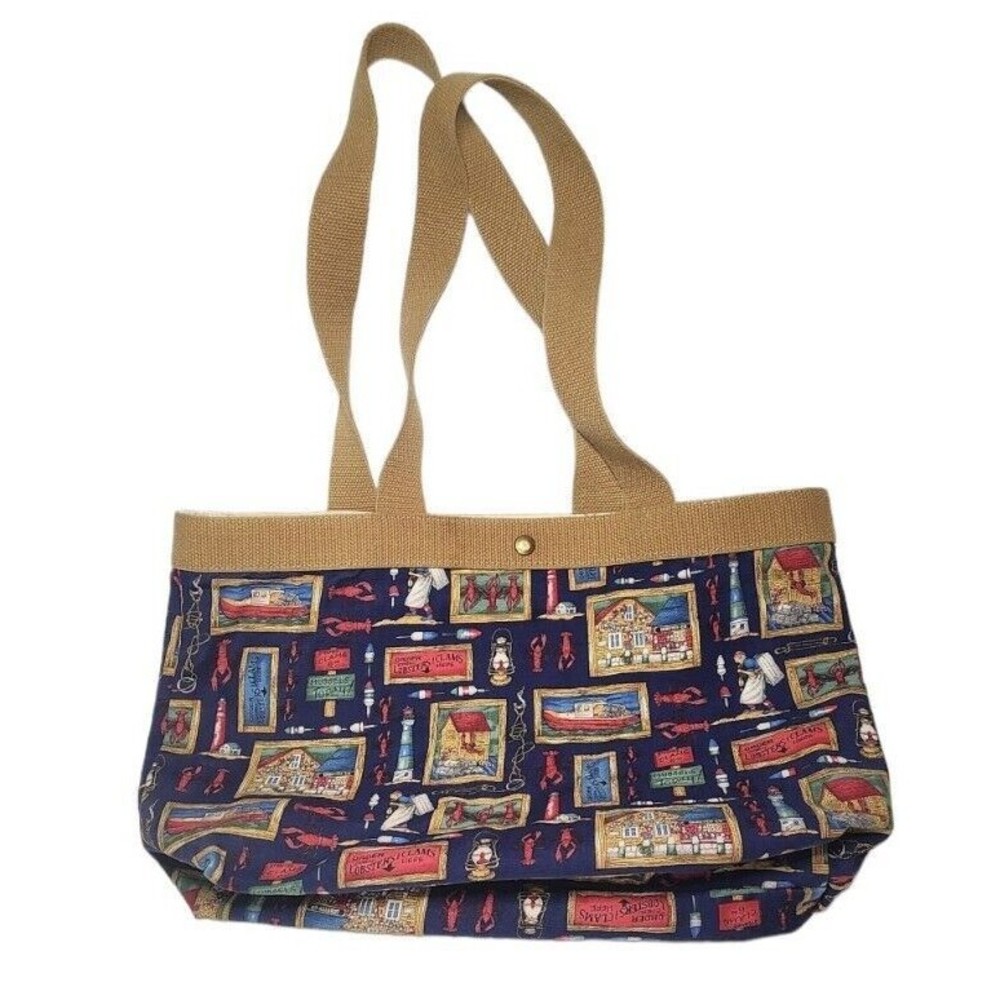 Blue and Brown Vintage Print Tote Bag